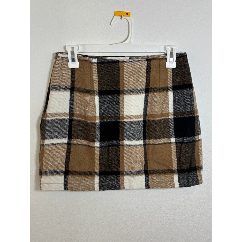 Eye Candy Brown Plaid Wool Blend Mini Skirt Checkered Academic Size Small
